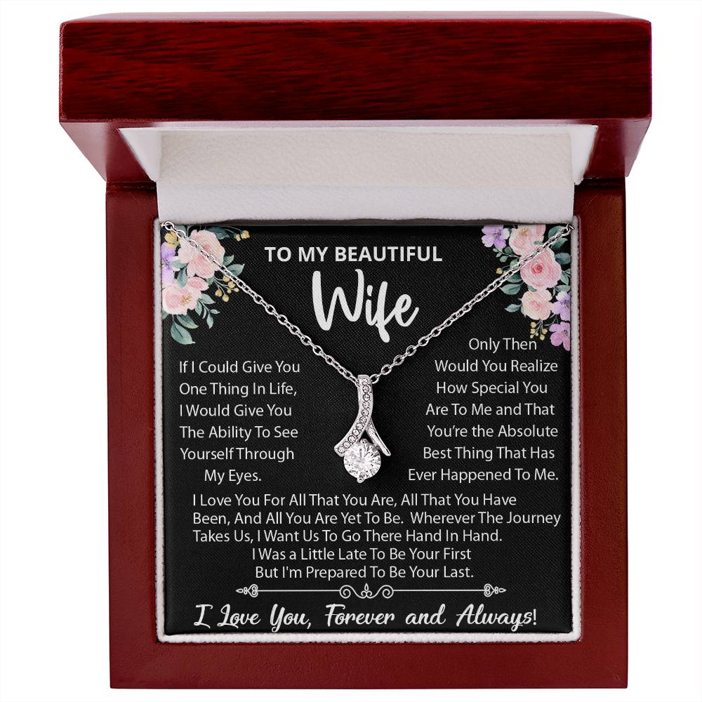 To My Beautiful Wife, Wherever The Journey Takes Us., Alluring Beauty Necklace Message Card