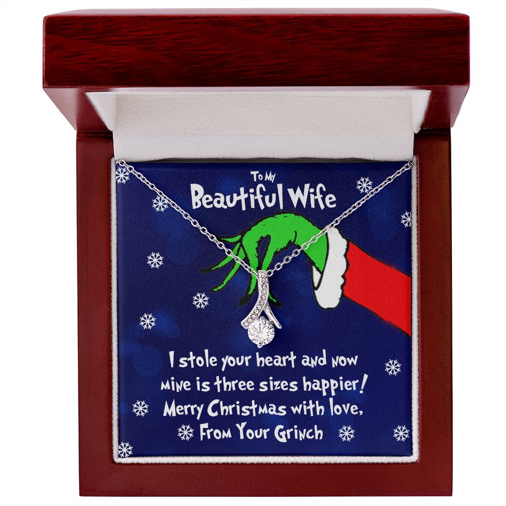 To My Beautiful Wife, Grinch Necklace For Wife, I Stole Your Heart, Alluring Beauty Necklace Message Card