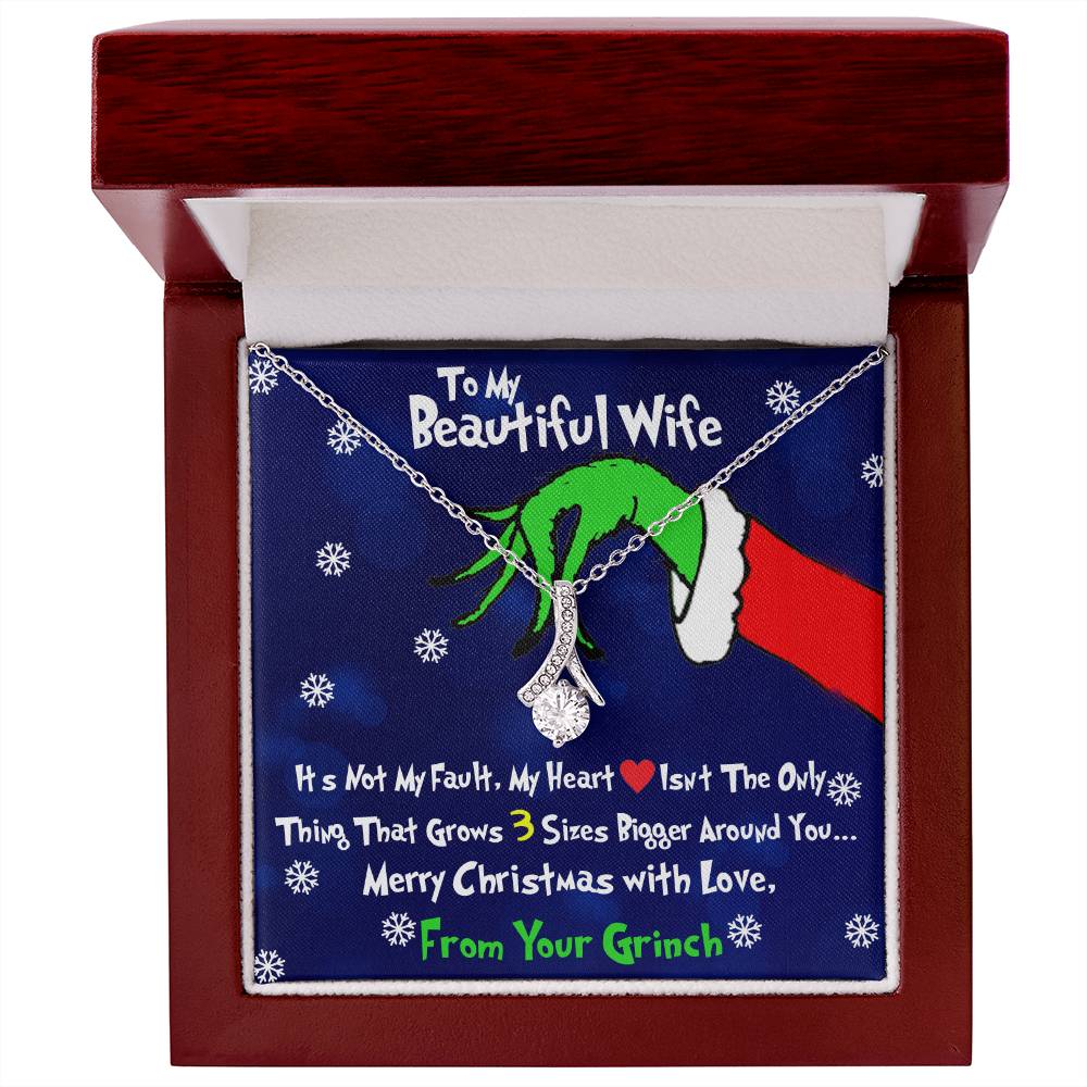 Grinch Necklace For Wife, To My Beautiful Wife, Funny Gift For Wife, Alluring Beauty Necklace Message Card