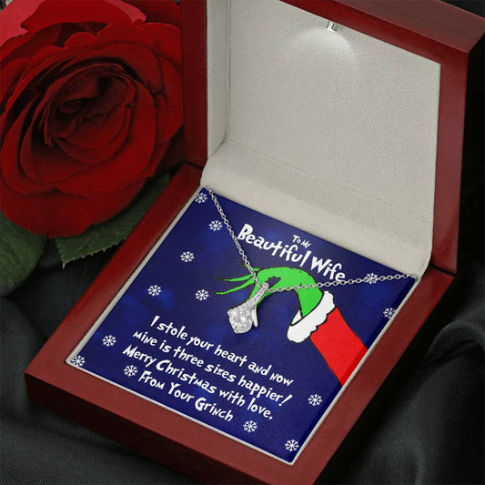 Grinch Necklace For Wife, To My Beautiful Wife, Funny Gift For Wife, Alluring Beauty Necklace Message Card