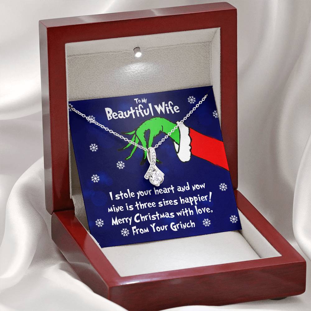 Grinch Necklace For Wife, To My Beautiful Wife, Funny Gift For Wife, Alluring Beauty Necklace Message Card