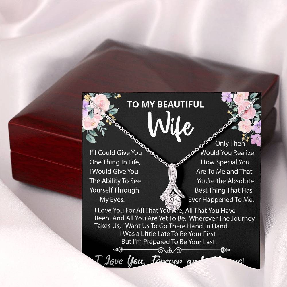 To My Beautiful Wife, Wherever The Journey Takes Us., Alluring Beauty Necklace Message Card