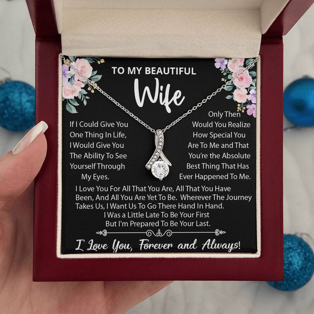 To My Beautiful Wife, Wherever The Journey Takes Us., Alluring Beauty Necklace Message Card