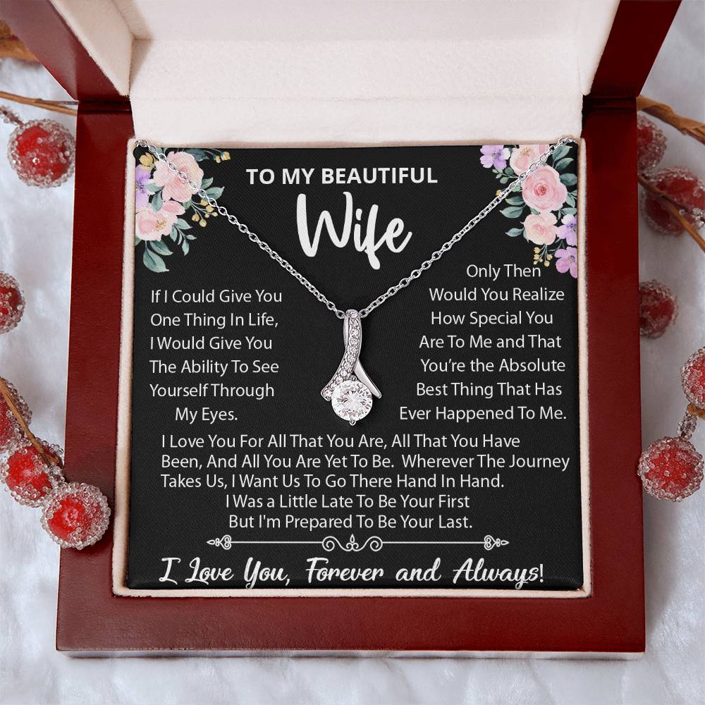 To My Beautiful Wife, Wherever The Journey Takes Us., Alluring Beauty Necklace Message Card