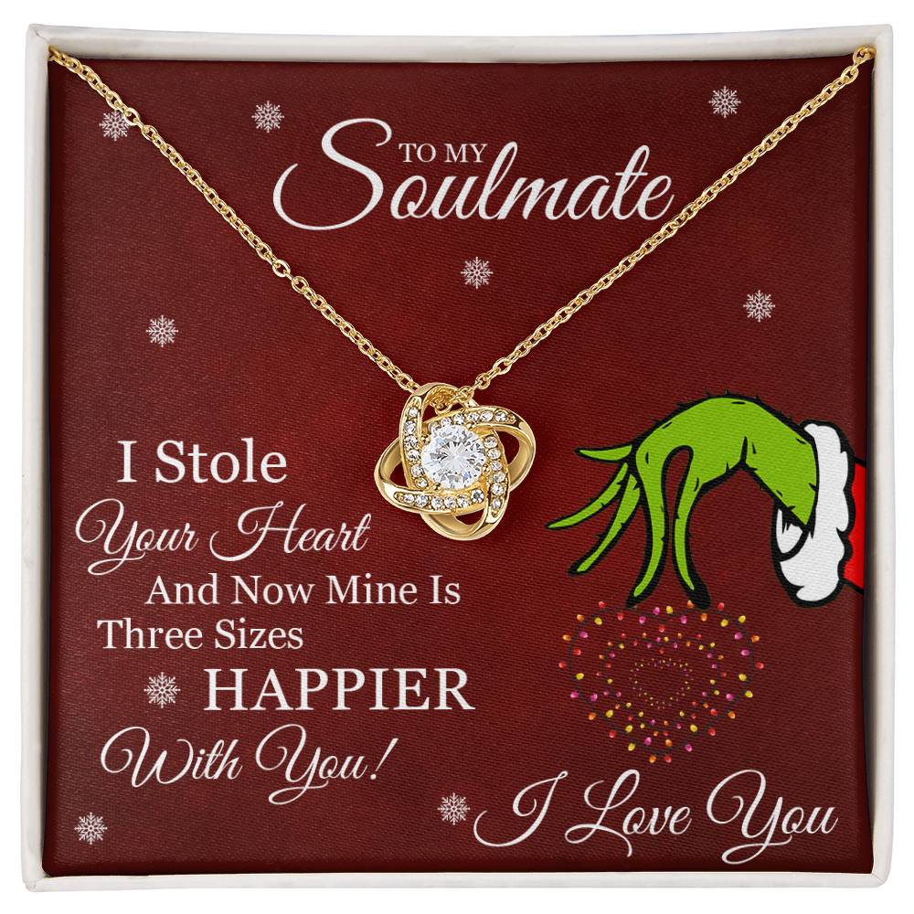 Grinch Necklace For Wife, To My Soulmate, I Stole Your Heart, Love Knot Necklace Message Card