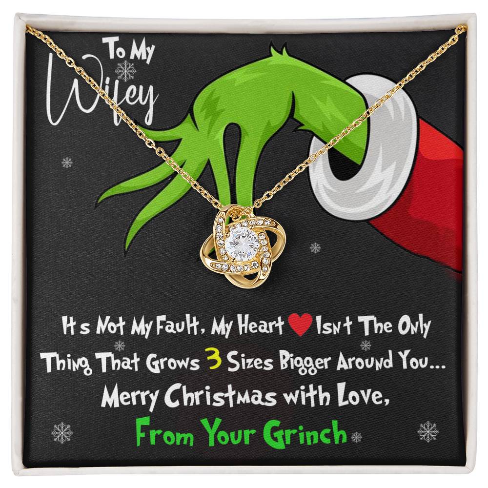 Grinch Necklace For Wife, Funny Gift For Wife, My Heart Isn't The Only Thing That Grows 3X Bigger Around You, Love Knot Necklace Message Card