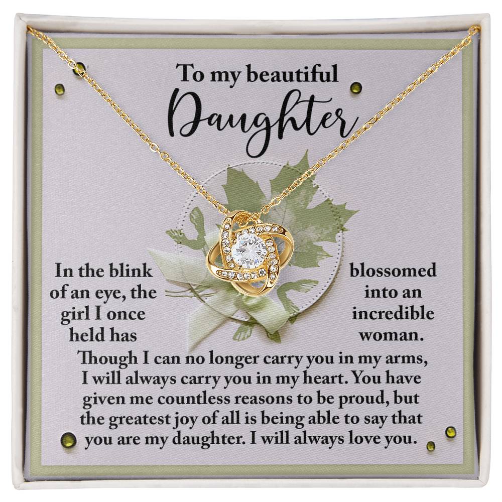 To My Daughter, I Will Always Carry You In My Heart, Love Knot Necklace, Gift For Daughter