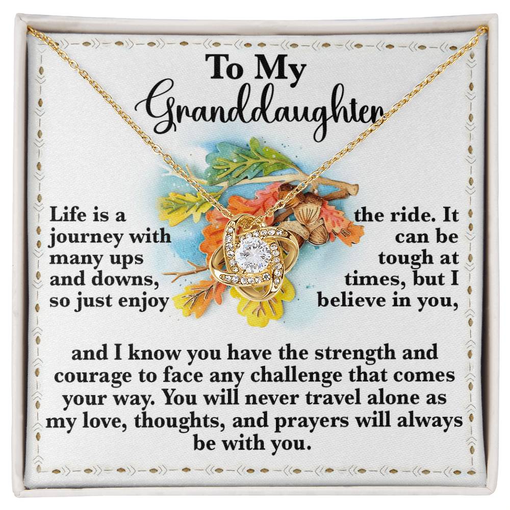 To My Granddaughter, You Will Never Travel Alone, Love Knot Necklace, Gift For Granddaughter