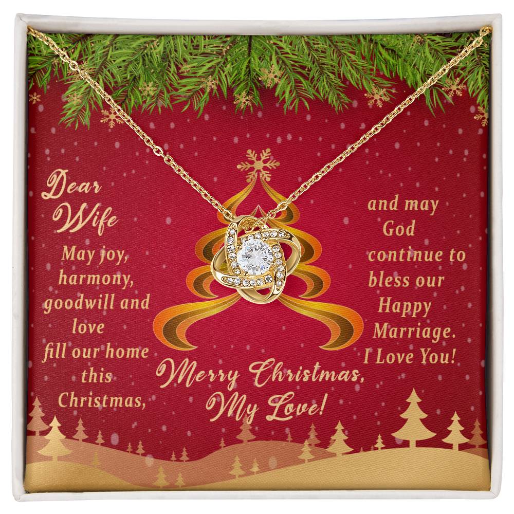 Christmas Message Card Jewelry, May God Continue To Bless Our Happy Marriage, Love Knot Necklace Message Card