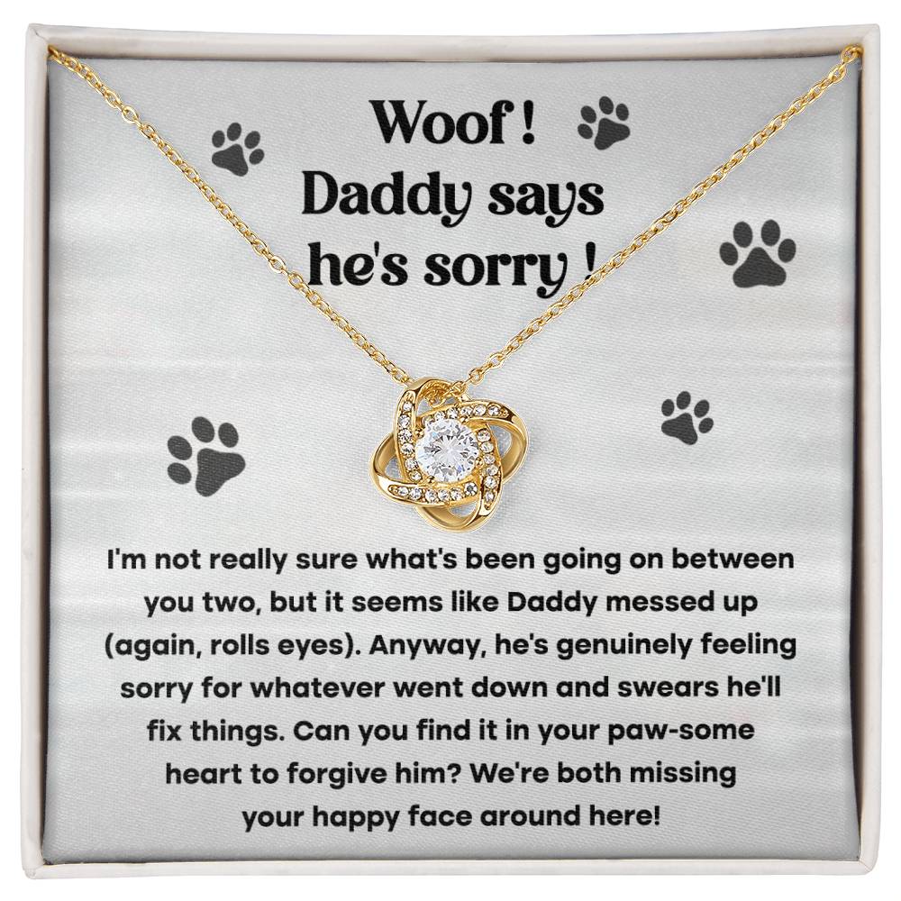 Daddy Says He's Sorry, Love Knot Necklace Message Card