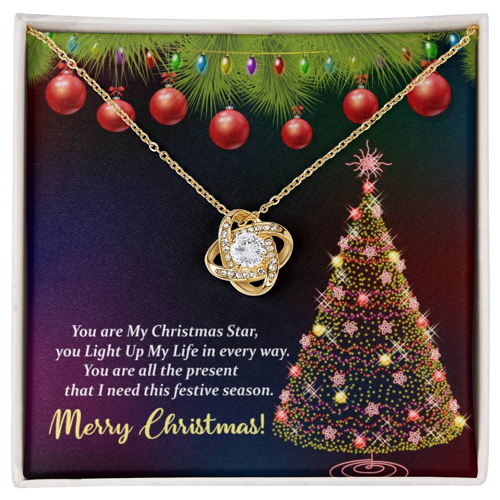 Christmas Message Card Jewelry, My Christmas Star, You Light Up My Life In Every Way, Love Knot Necklace Message Card