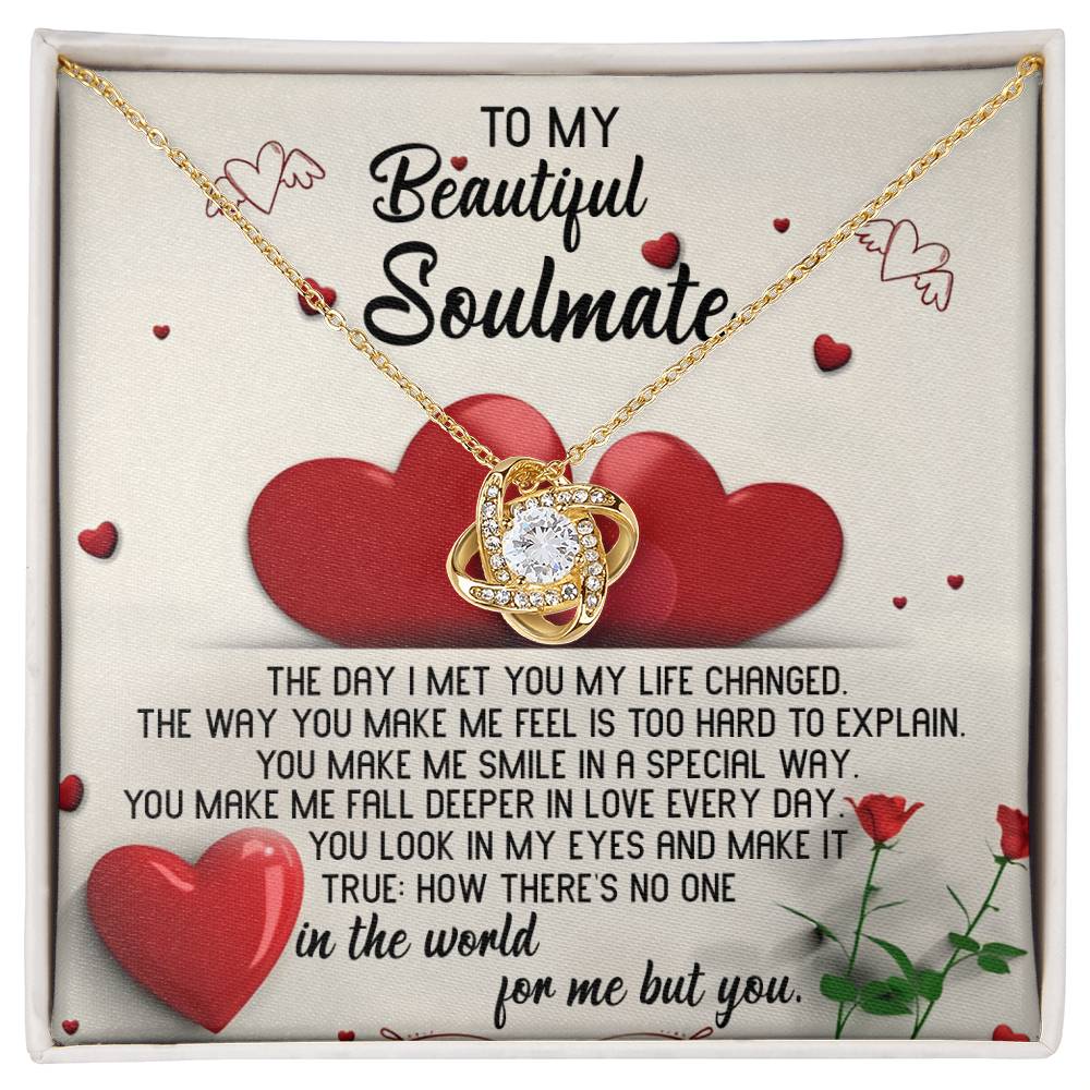 To My Beautiful Soulmate, The Day I Met You My Life Changed, Love Knot Necklace Message Card