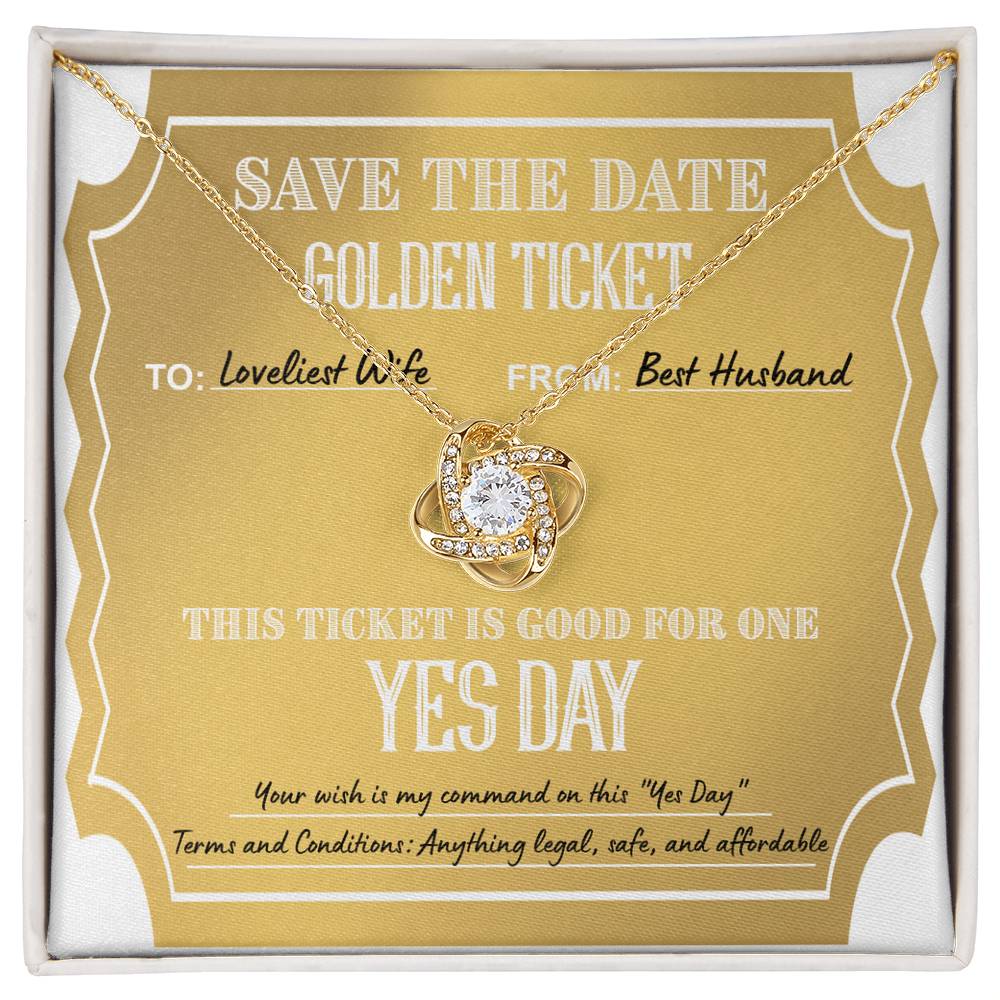 To My Wife, Golden Ticket Yes Day, To Wife, From Husband, Love Knot Necklace