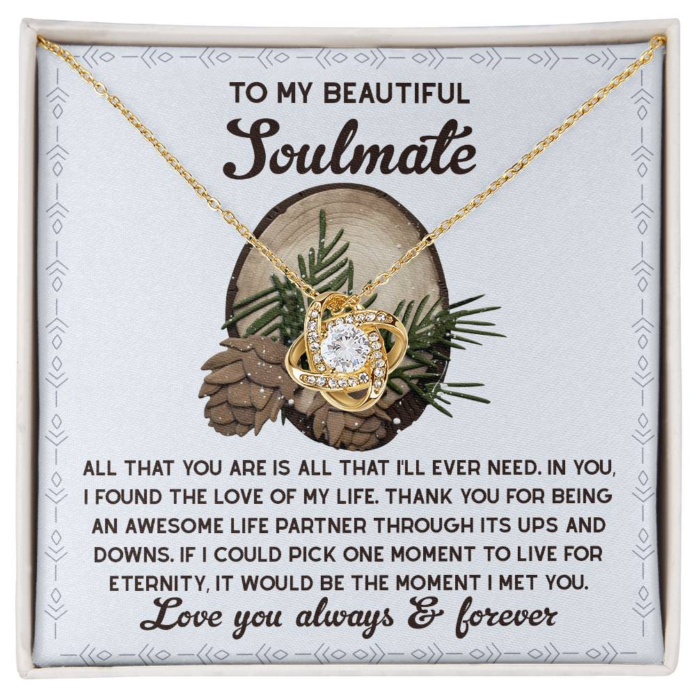 To My Soulmate, Thank You For Being An Awesome Life Partner, Love Knot Necklace, Christmas Gift For Her