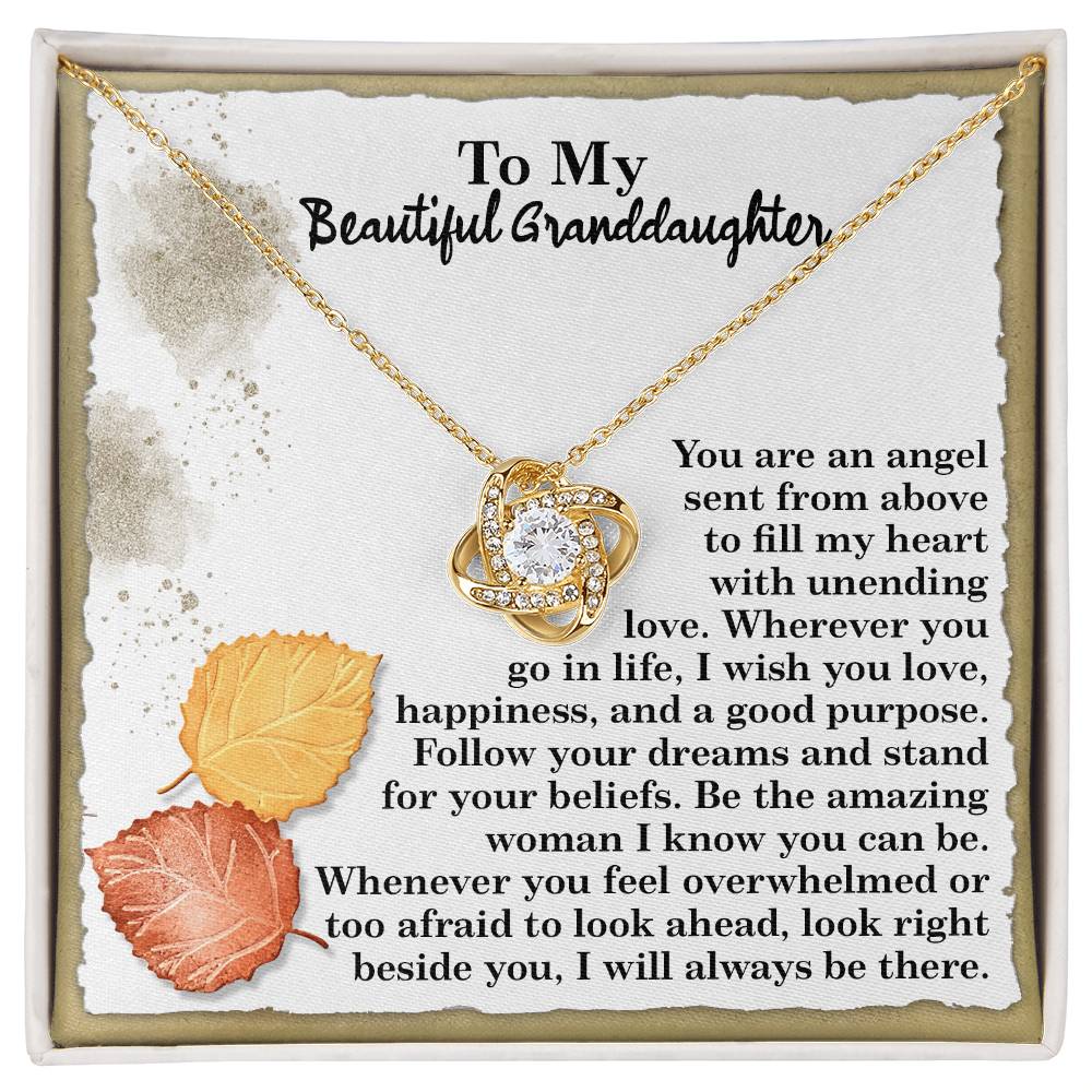 To My Granddaughter, You Are An Angel Sent From Above, Love Knot Necklace, Gift For Granddaughter