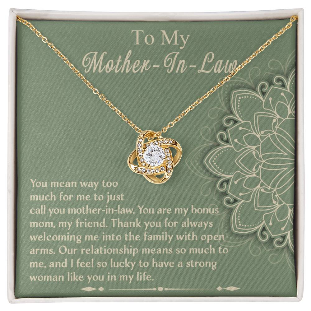 To My Mother-In-Law, You Are My Bonus Mom, My Friend, Love Knot Necklace