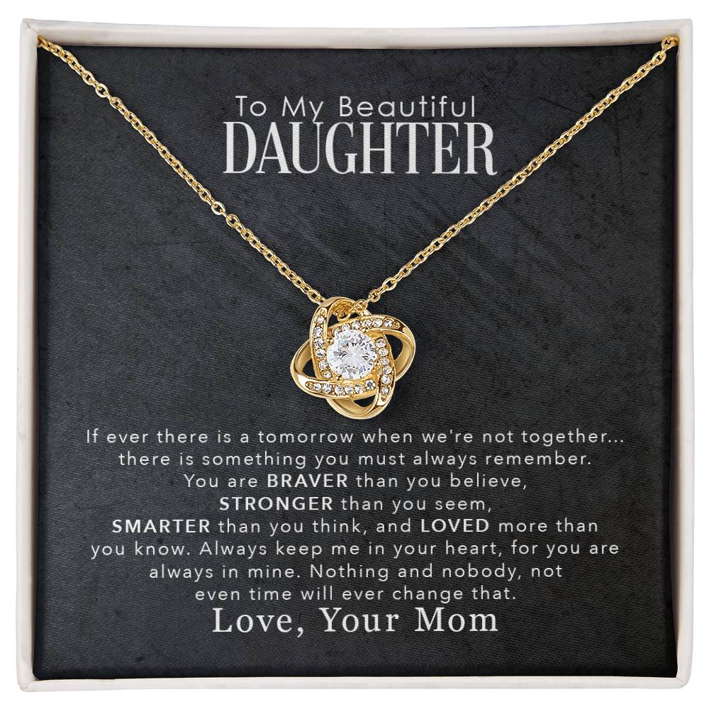 To My Beautiful Daughter, Loved You More Than You Know, From Mom, Love Knot Necklace Message Card