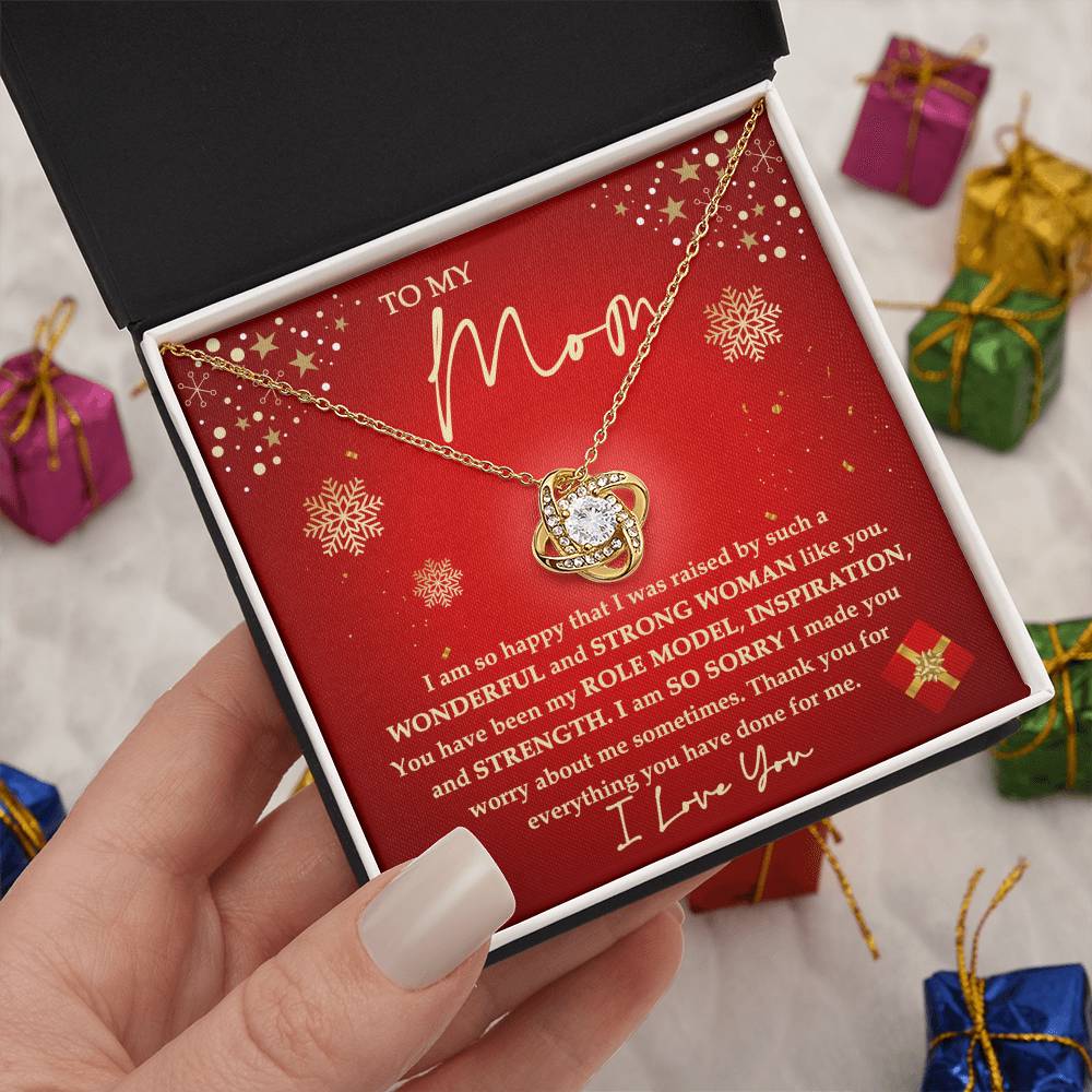 To My Mom, Christmas Gift For Mom, Strong Woman, Love Knot Necklace Message Card