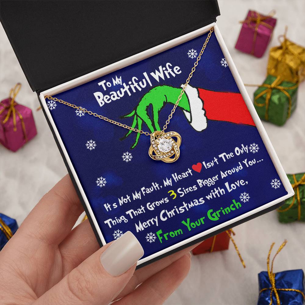 Grinch Necklace For Wife, To My Beautiful Wife, Funny Gift For Wife, Love Knot Necklace