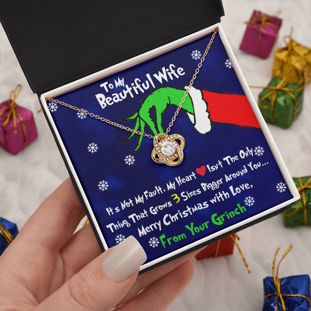Grinch Necklace For Wife, To My Beautiful Wife, I Stole Your Heart, Love Knot Necklace