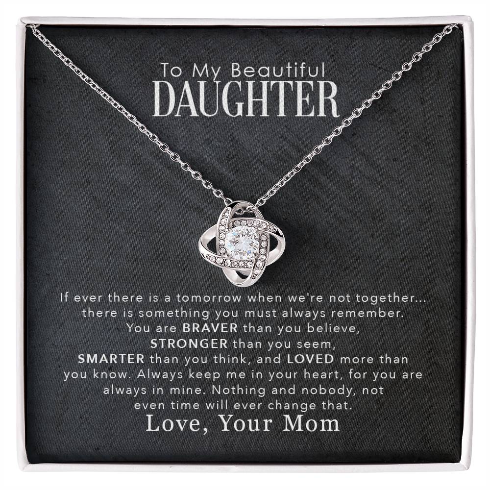 To My Beautiful Daughter, Loved You More Than You Know, From Mom, Love Knot Necklace Message Card