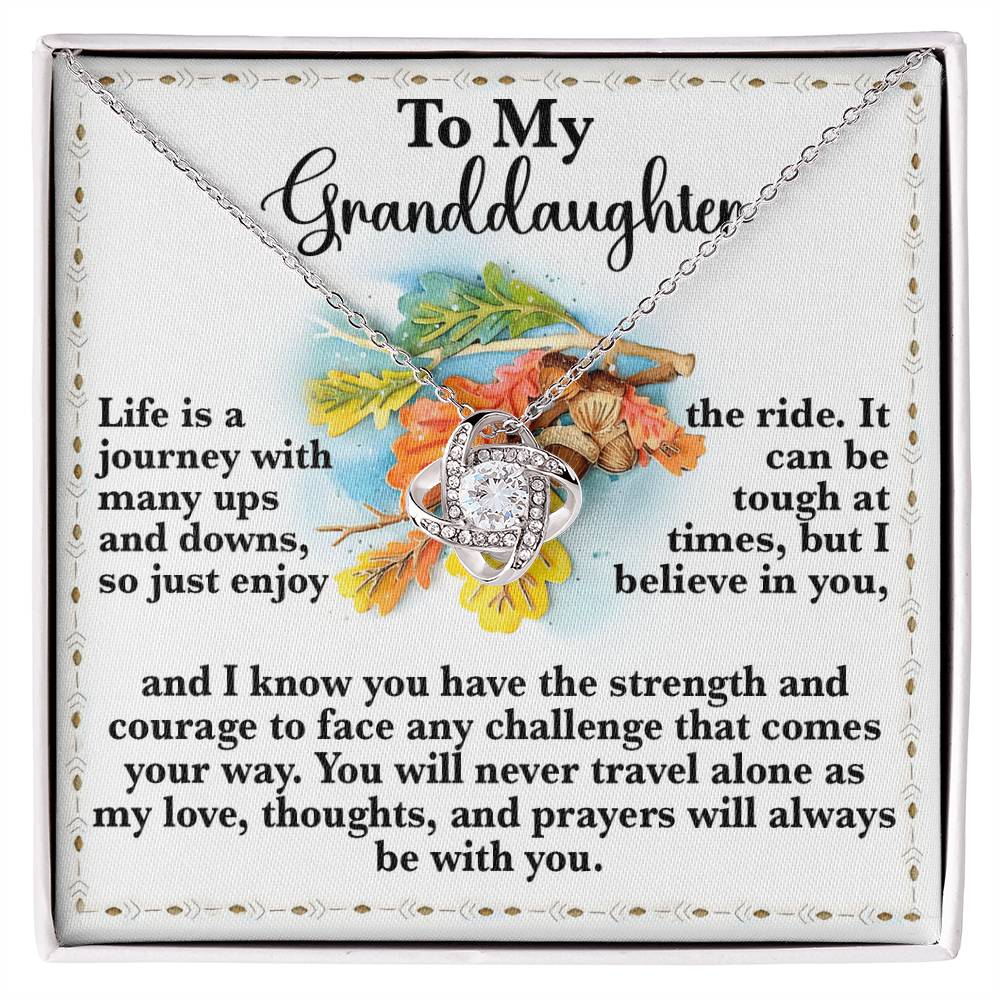 To My Granddaughter, You Will Never Travel Alone, Love Knot Necklace, Gift For Granddaughter