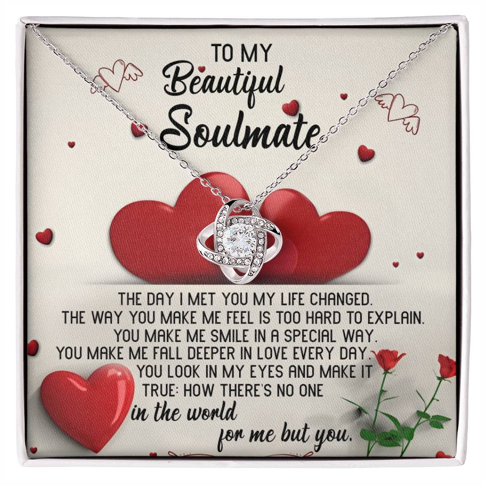 To My Beautiful Soulmate, The Day I Met You My Life Changed, Love Knot Necklace Message Card