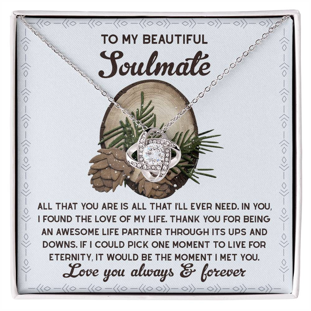 To My Soulmate, Thank You For Being An Awesome Life Partner, Love Knot Necklace, Christmas Gift For Her