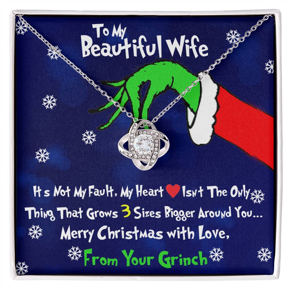 Grinch Necklace For Wife, To My Beautiful Wife, Funny Gift For Wife, Love Knot Necklace