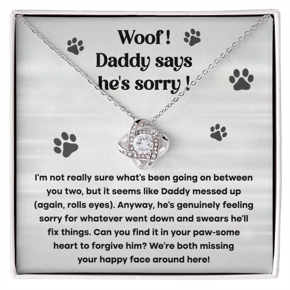 Daddy Says He's Sorry, Love Knot Necklace Message Card