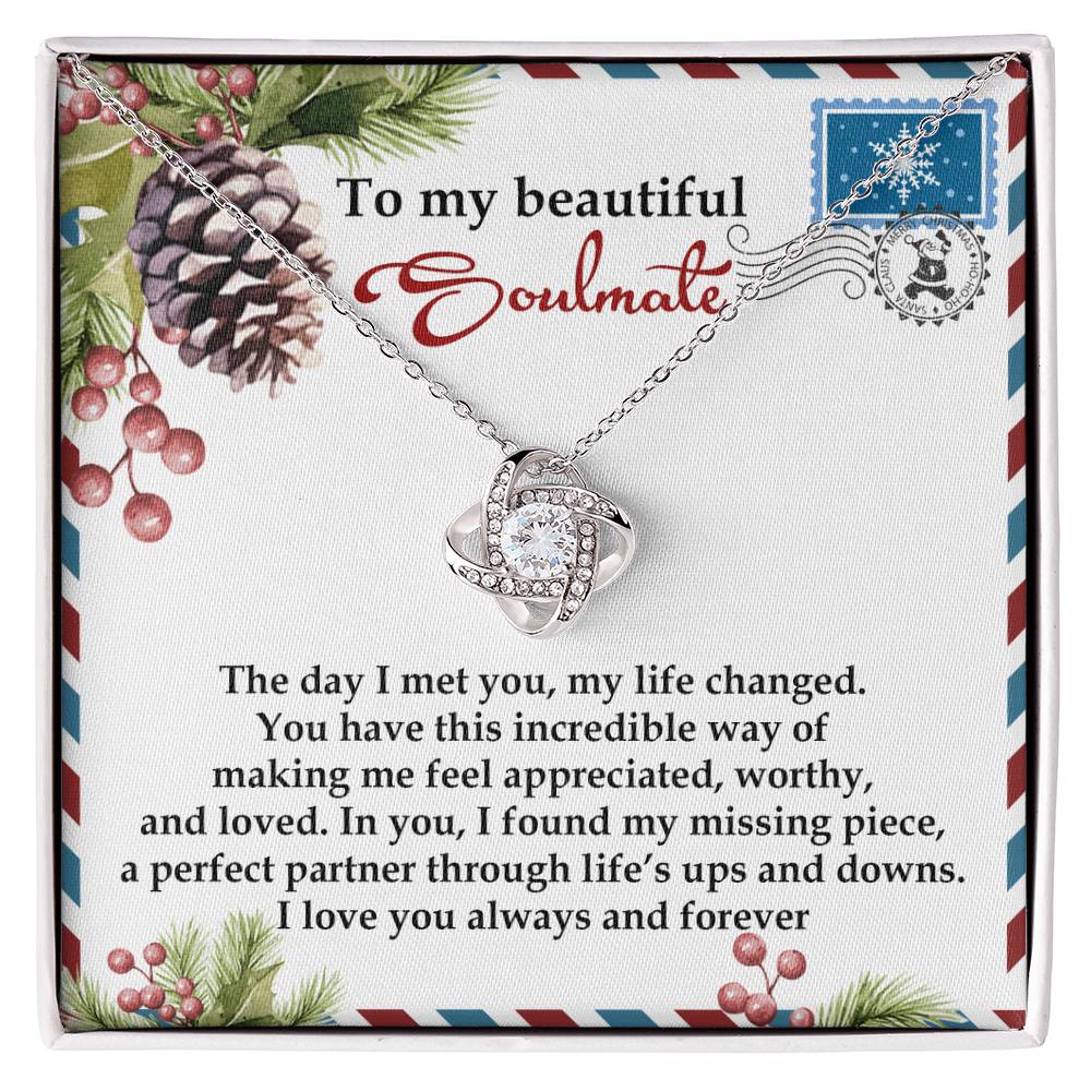 To My Soulmate, I Found My Missing Piece In A Perfect Partner, Love Knot Necklace, Christmas Gift For Her