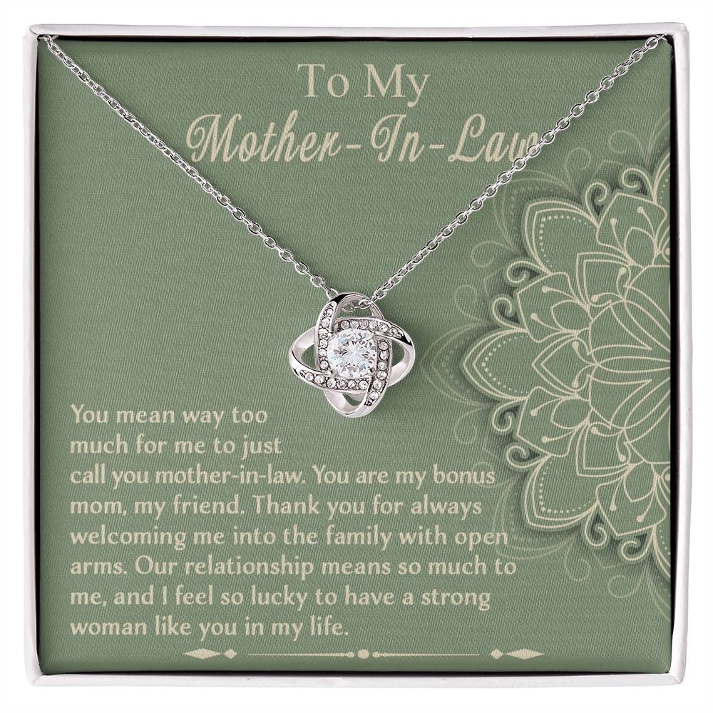 To My Mother-In-Law, You Are My Bonus Mom, My Friend, Love Knot Necklace