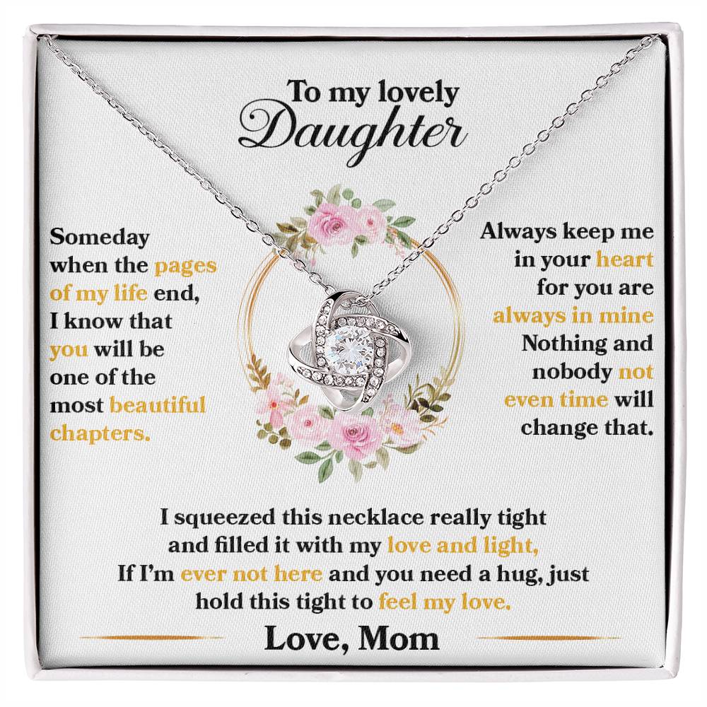 To My Daughter, Always Keep Me In Your Heart, Love Knot Necklace Message Card