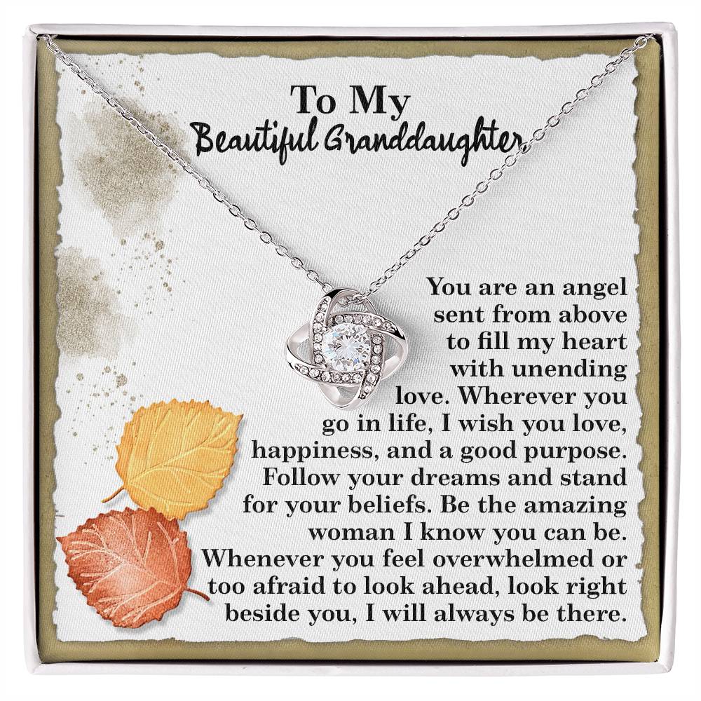 To My Granddaughter, You Are An Angel Sent From Above, Love Knot Necklace, Gift For Granddaughter