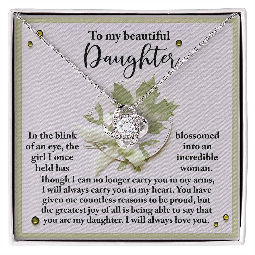 To My Daughter, I Will Always Carry You In My Heart, Love Knot Necklace, Gift For Daughter