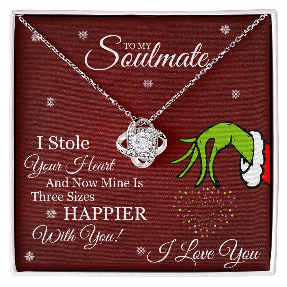 Grinch Necklace For Wife, To My Soulmate, I Stole Your Heart, Love Knot Necklace Message Card