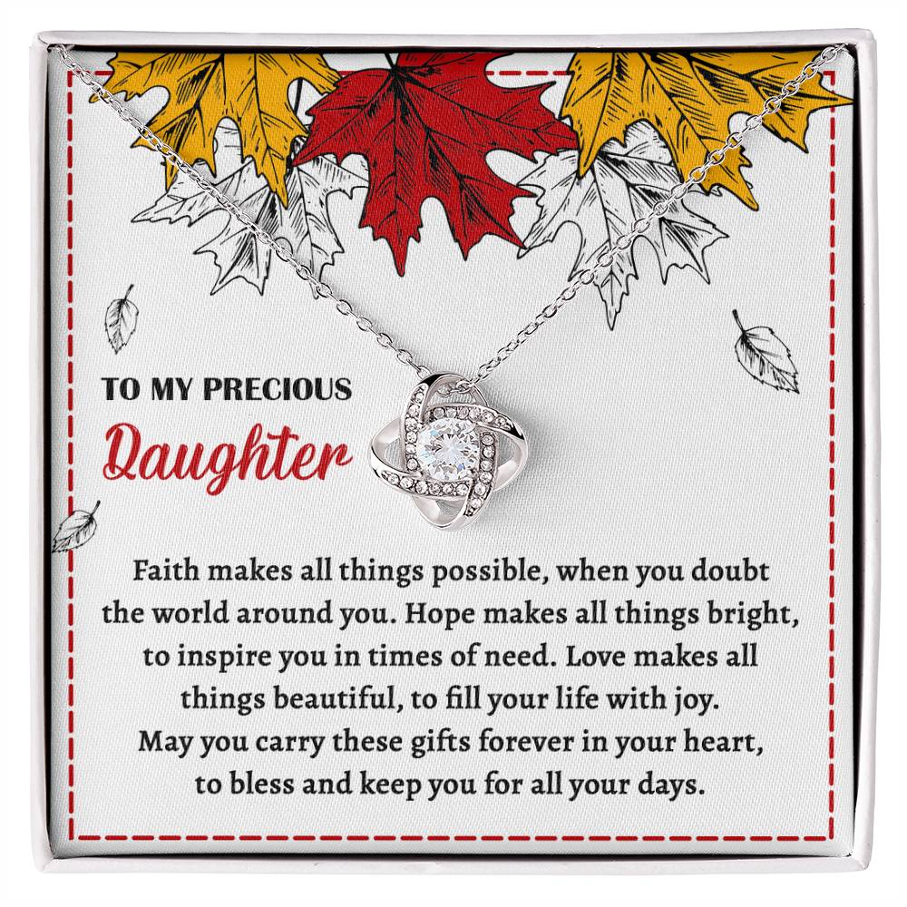 To My Daughter, Faith Makes All Things Possible, Love Knot Necklace, Gift For Daughter