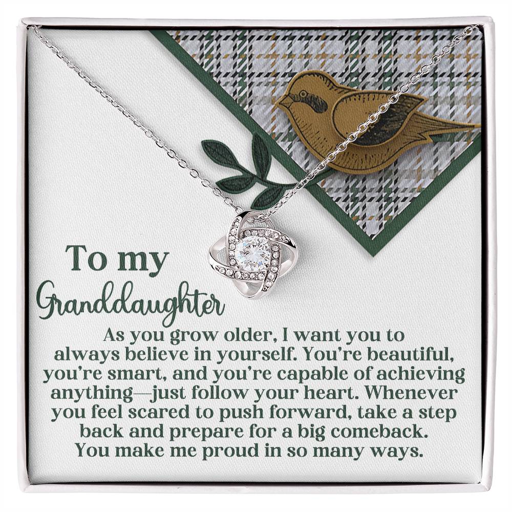 To My Granddaughter, Follow Your Heart, Love Knot Necklace, Gift For Granddaughter