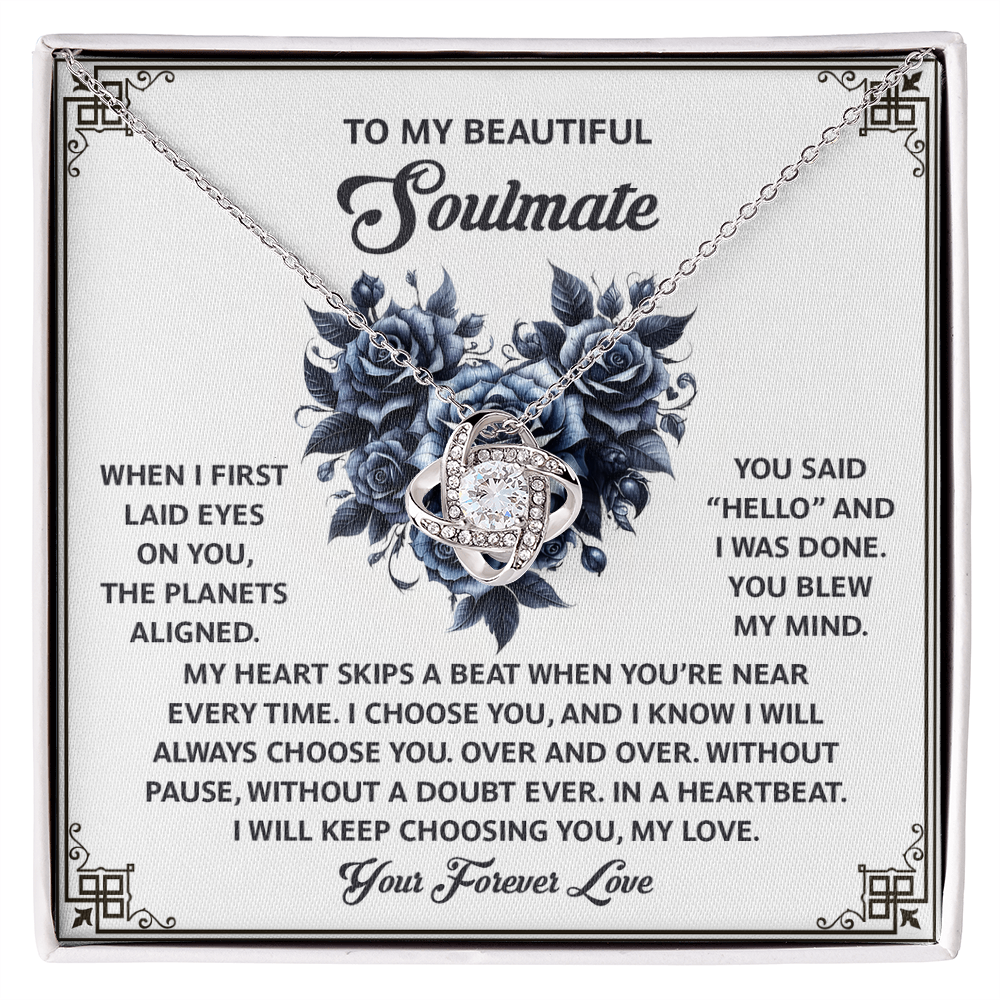 To My Soulmate, My Heart Skips A Beat When You're Near, Love Knot Necklace, Valentines Gift For Her