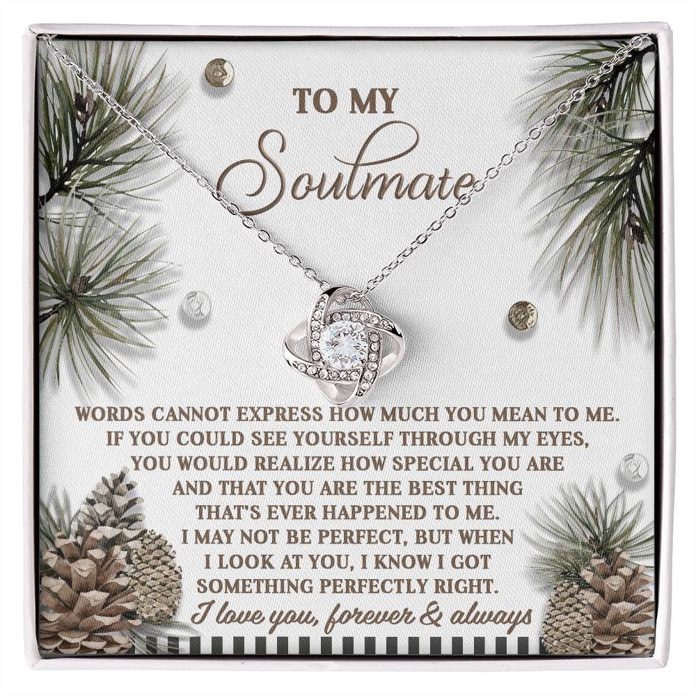 To My Soulmate, Words Cannot Express How Much You Mean To Me, Love Knot Necklace, Christmas Gift For Her