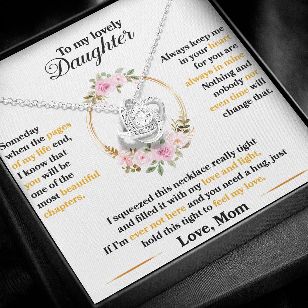 To My Daughter, Always Keep Me In Your Heart, Love Knot Necklace Message Card