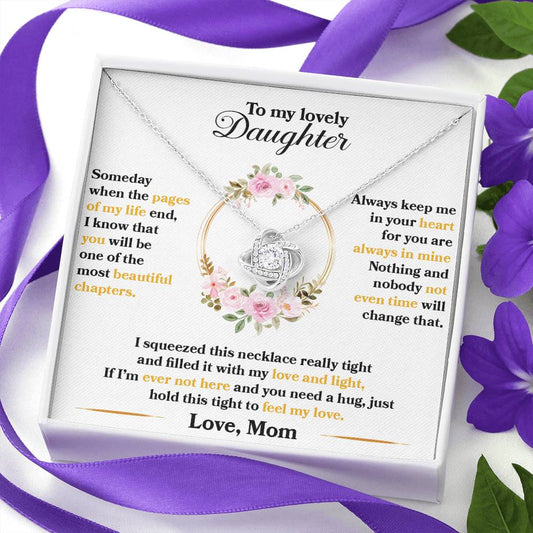 To My Daughter, Always Keep Me In Your Heart, Love Knot Necklace Message Card