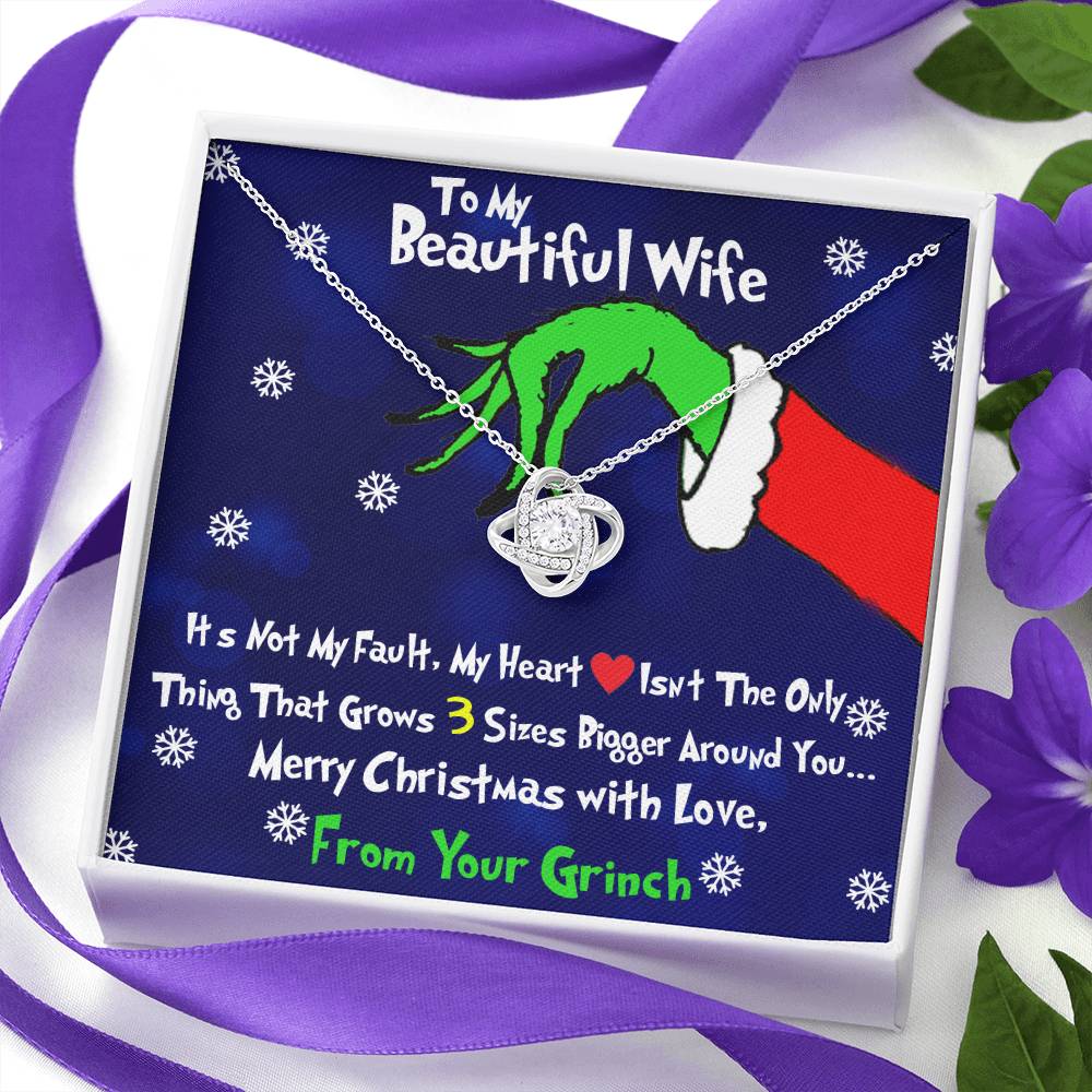 Grinch Necklace For Wife, To My Beautiful Wife, Funny Gift For Wife, Love Knot Necklace