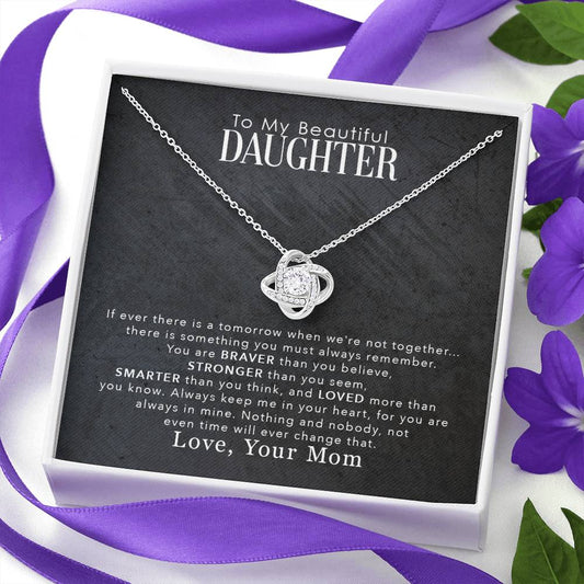 To My Beautiful Daughter, Loved You More Than You Know, From Mom, Love Knot Necklace Message Card
