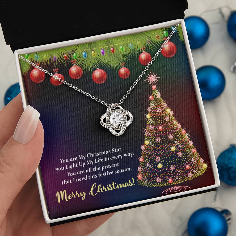 Christmas Message Card Jewelry, My Christmas Star, You Light Up My Life In Every Way, Love Knot Necklace Message Card
