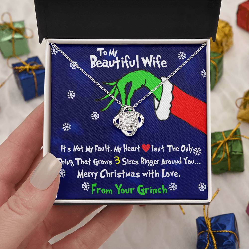 Grinch Necklace For Wife, To My Beautiful Wife, Funny Gift For Wife, Love Knot Necklace