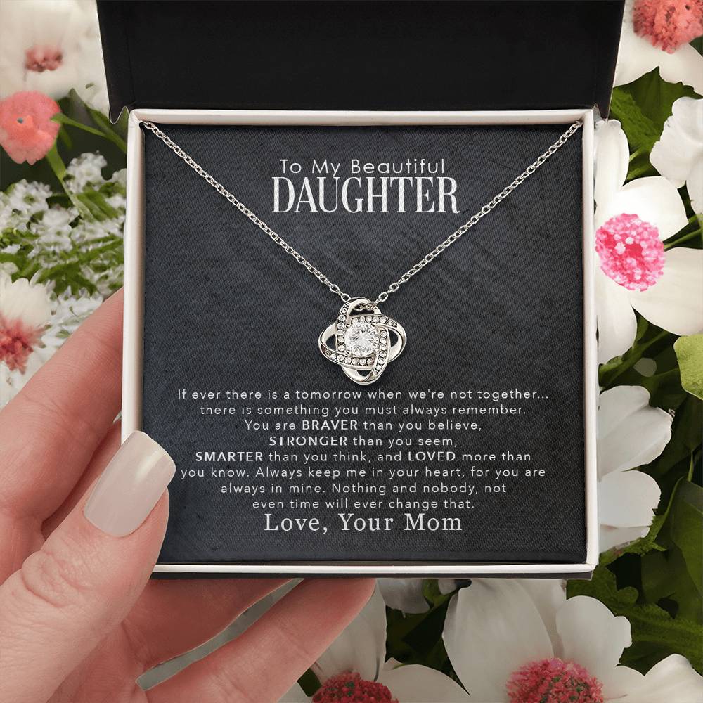 To My Beautiful Daughter, Loved You More Than You Know, From Mom, Love Knot Necklace Message Card