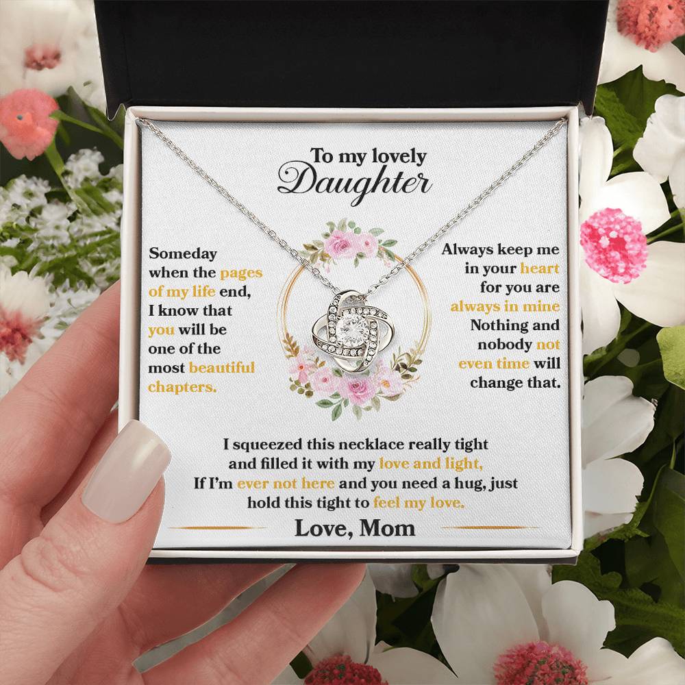 To My Daughter, Always Keep Me In Your Heart, Love Knot Necklace Message Card