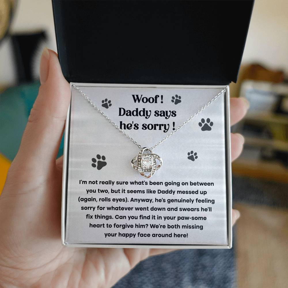 Daddy Says He's Sorry, Love Knot Necklace Message Card