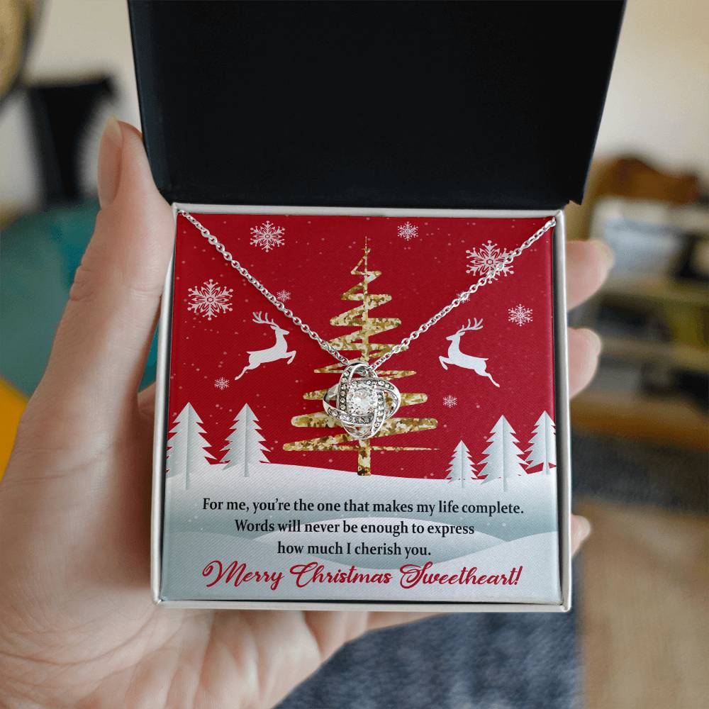 Christmas Message Card Jewelry, You Make My Life Complete, Love Knot Necklace Message Card
